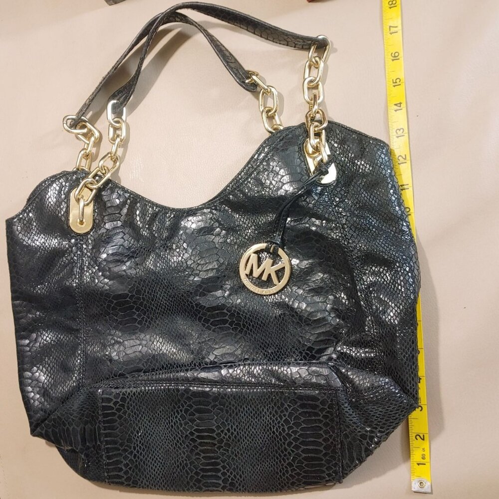 Michael Kors Black Python Embossed Leather Tote G… - image 12